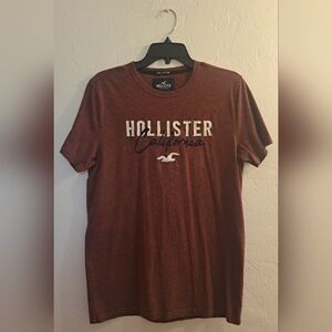 Hollister Men's Burgundy Graphic Tee Med 100% Cotton